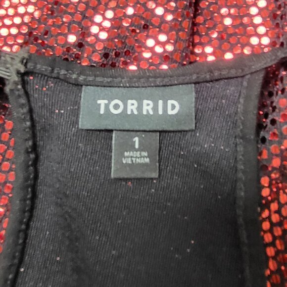 NWOT Torrid red and black sequin strappy camisole blouse flowy size 1 or 1X - Picture 5 of 7